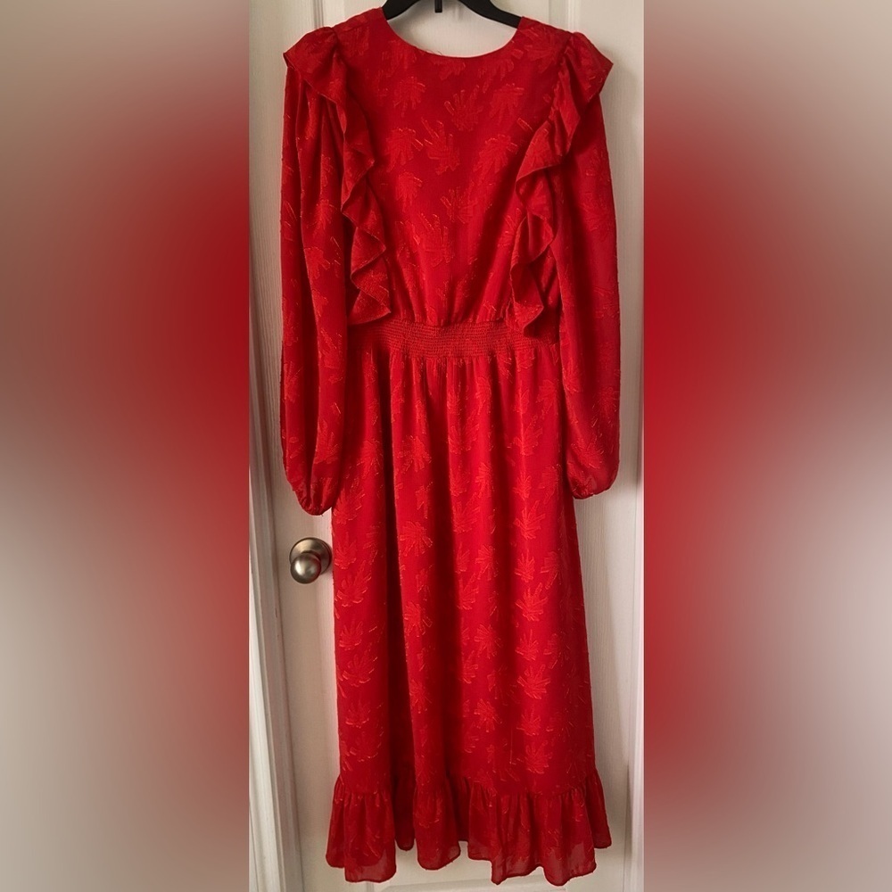 Red Long Sleeve Ruffle Dress size-Large - Picture 8 of 9